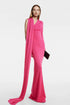 Pink one-sleeve maxi dress with scarf panel – model view