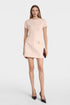 Model wearing Felipe Albernaz salmon crepe mini dress – tailored short sleeve fit