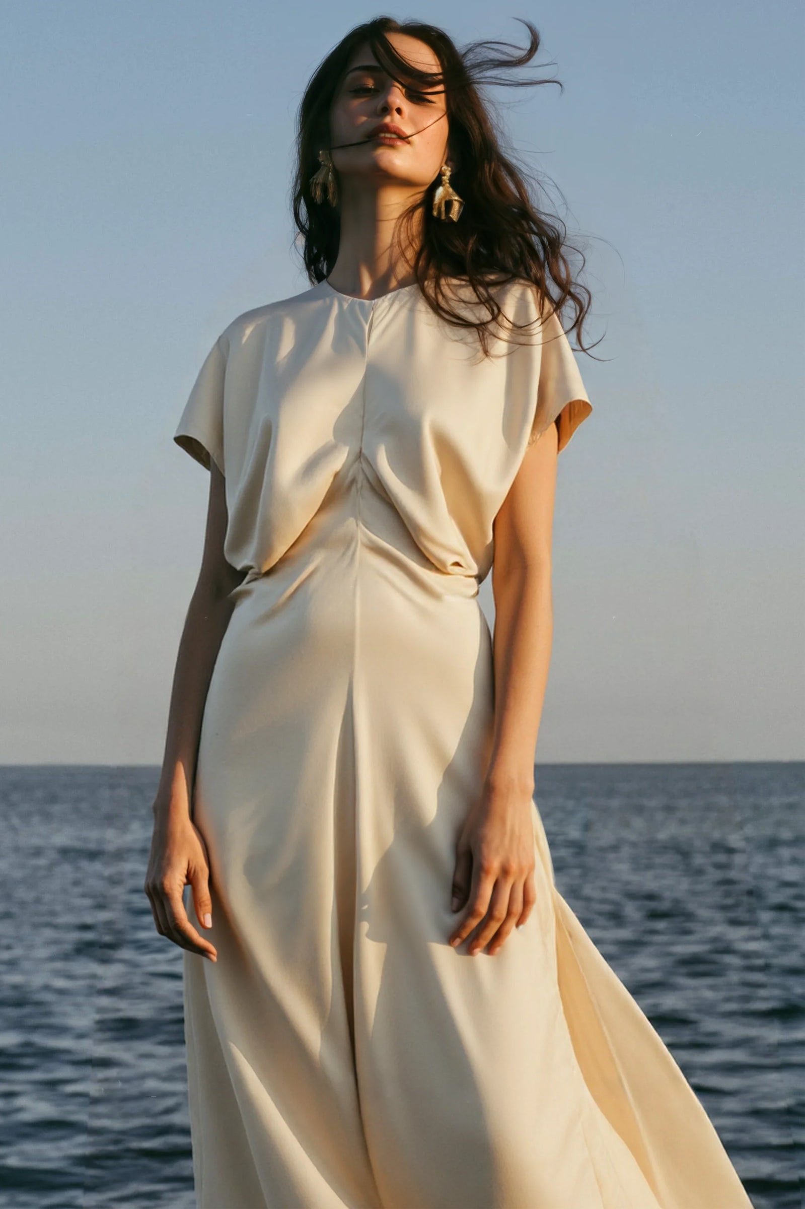 Monica Satin Midi Dress Beige