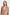Close-up of collar and ruched draping on Felipe Albernaz brown shirred jersey dress – soft stretch fabric texture