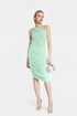 Lisa one-shoulder short dresses in mint green with ruched details.