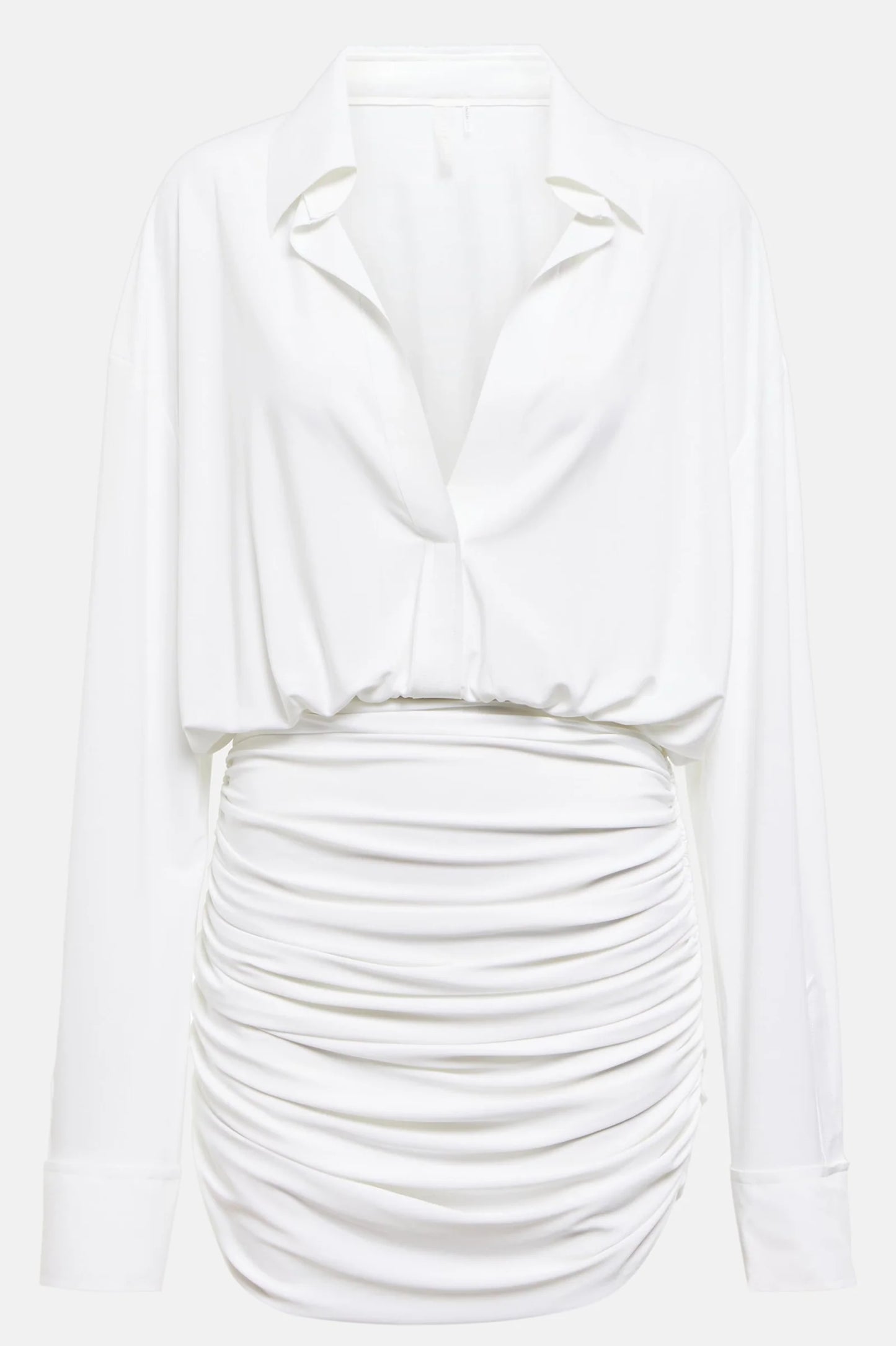 Minivestido blanco fruncido estilo camisa