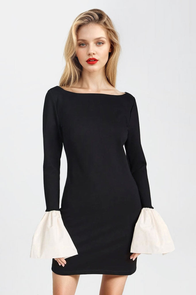 Sleek black cocktail dresses with taffeta accents, perfect for special occasions