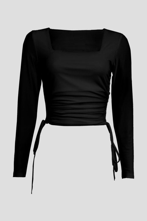 Black Alice Jersey Top with square neckline and side ties