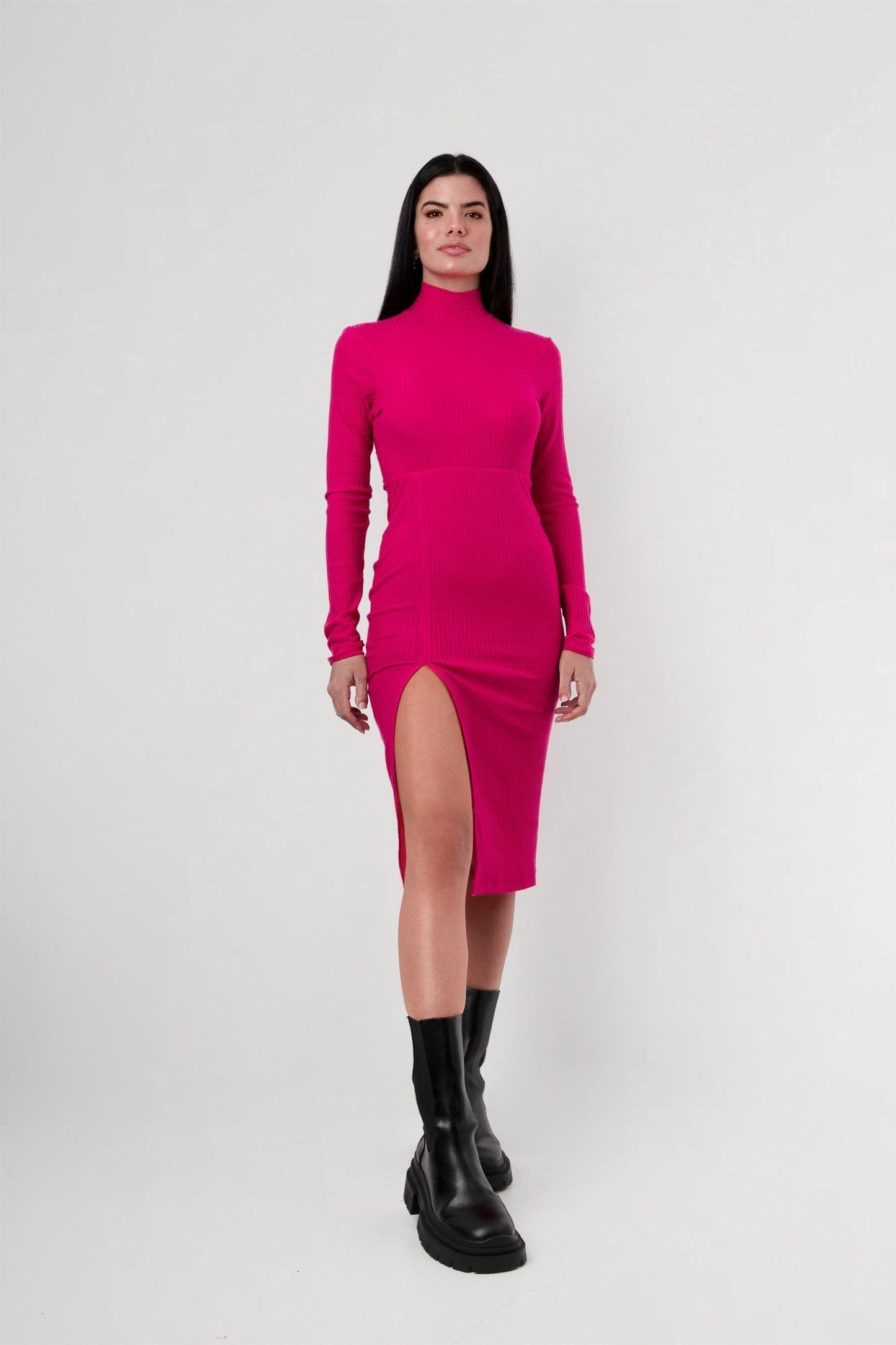 Sustainable fuchsia midi dresses in eco-friendly Tencel fabric.