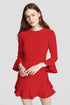 Ruffled stretch-crepe dresses in vibrant red with long sleeves.