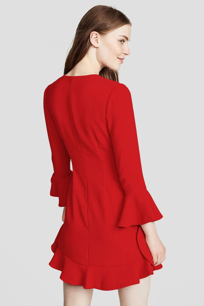 Stylish women's red dresses featuring playful ruffles.